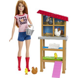 Muñeca Barbie Farm Granjera Con Accesorios Gallinas Y Pollos