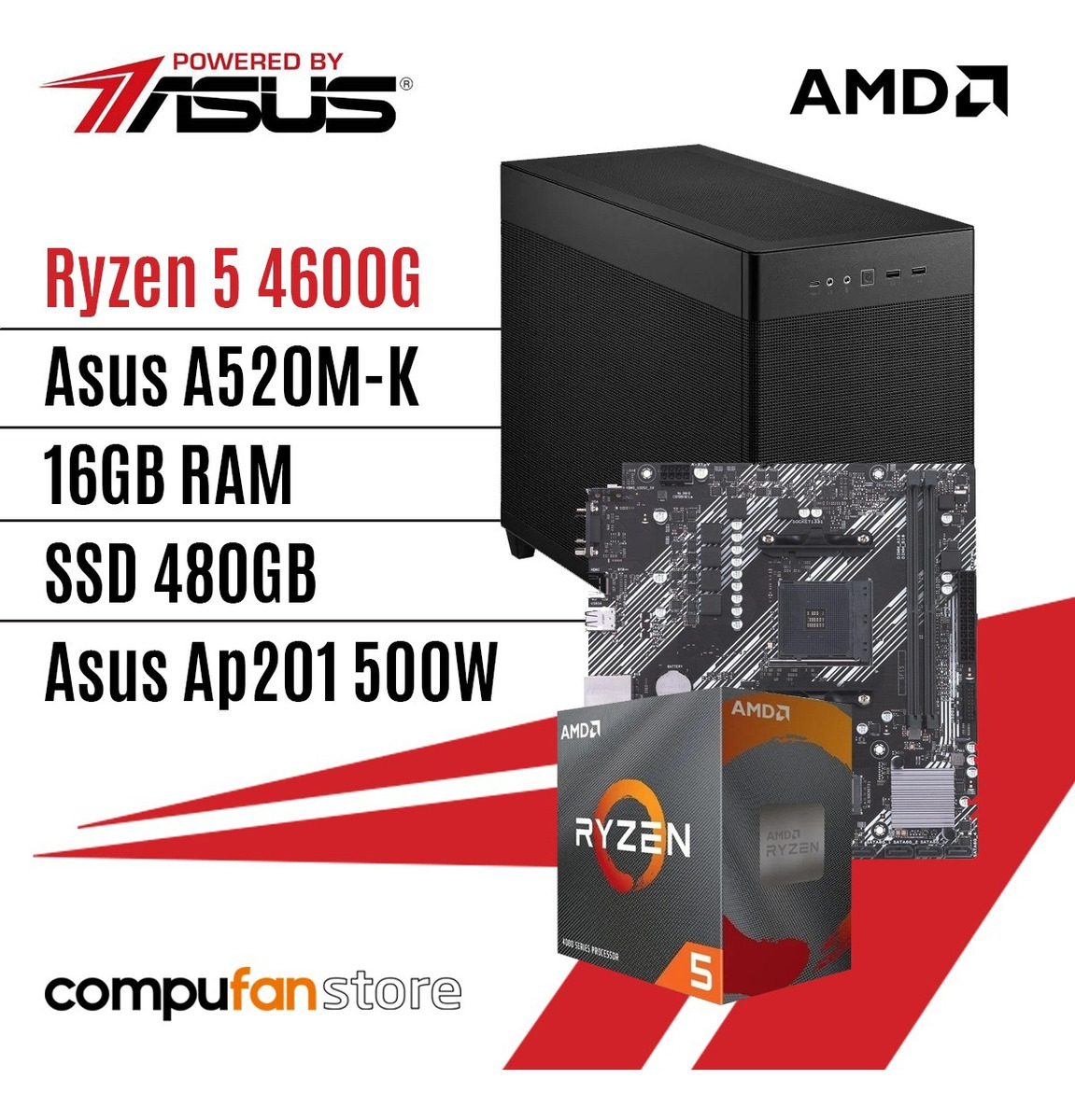 Pc Powered By Asus Ryzen 5 4600g A520 16gb Ssd 480gb Ap201 500w