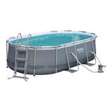 Alberca Grande Power Steel Oval Con Escalera Y Bomba