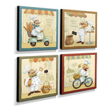 Chef Cuadros Decorativos Para Cocina  (4pz) Vinilo 23x23