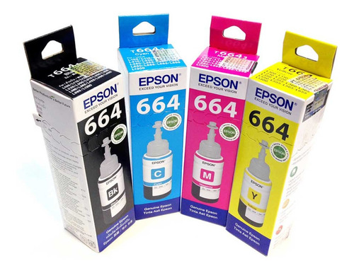 Pack 4 Botellas De Tinta Para Impresora Epson T664 De 70ml