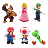 Set De 6 Muñecos Mario, Luigi, Bowser, Peach, Kong, Toad