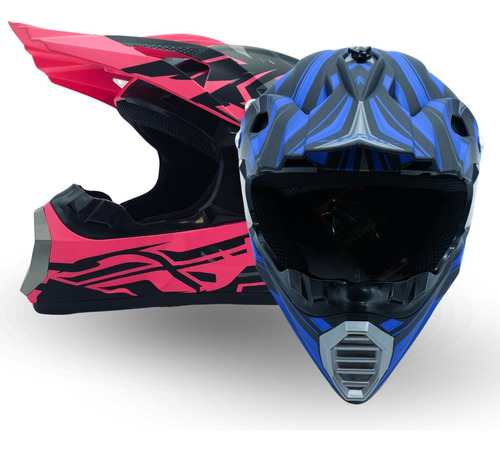 Casco Pareja Cross Motocorp Dark Pink Y Blue Spok Abs-dot