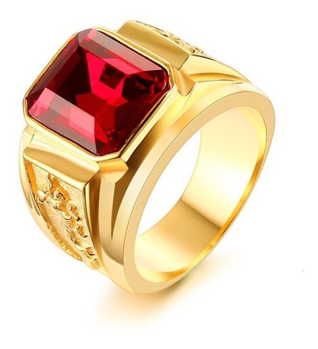 Anillo Dragón Piedra Roja Color Oro Acero Inoxidable Hombre