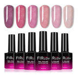 Set De Esmaltes De Gel Con Brillo 6 Pcs. Caja De Regalo Rosa