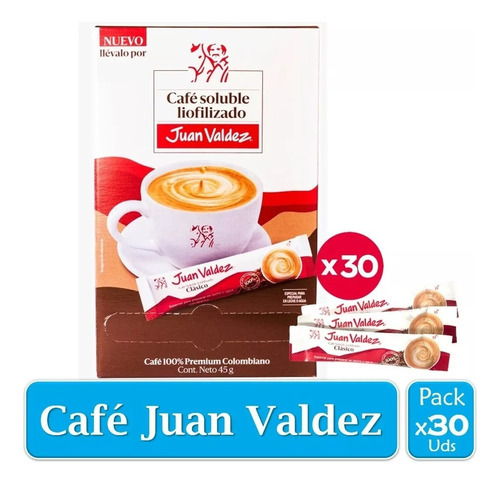 Café Juan Valdez Soluble Liofilizado 30 Sachet. Agronewen