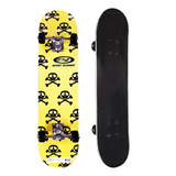 Skate Profesional Amarillo Con Calaveras Negras