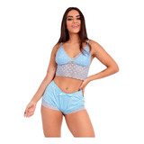 Short Doll Cropped Baby Doll Pijama Sensual Renda Luxo