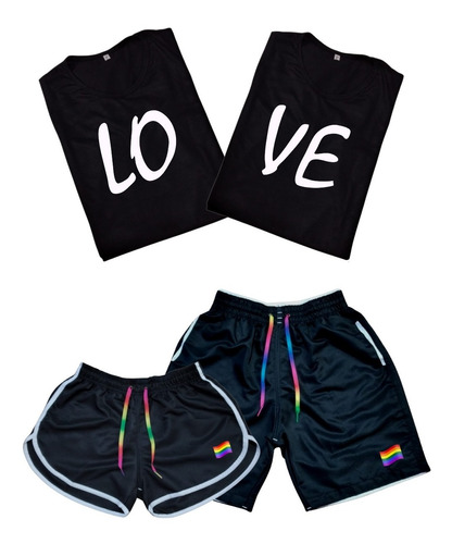 Conjunto Lgbt Shorts Casais + Kit Camisetas Casal Carnaval