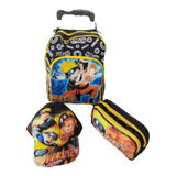 Kit Mochila Naruto Infantil Rodinhas Estojo + Boné 