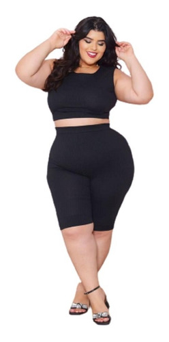 Conjunto Feminino Malha Canelado Plus Size 2 Peças Ccg