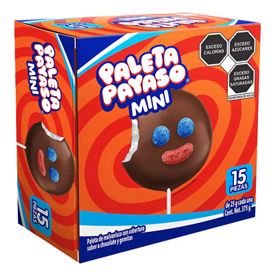 Ricolino Mini Paleta Payaso Malvavisco Chocolate 15pzas 375g | Envío gratis