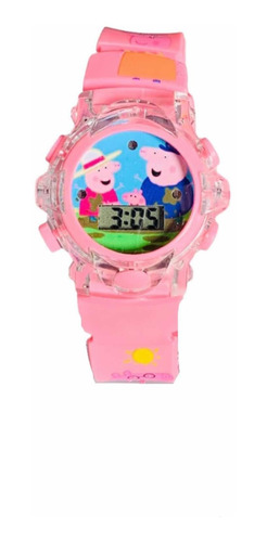 Relógio Infantil Peppa Pig Desenho Luzes Led Som E Musica