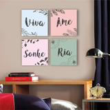 Plaquinha Placa Quadro 40x40cm Kit Ame Sonhe Ria Viva Feliz