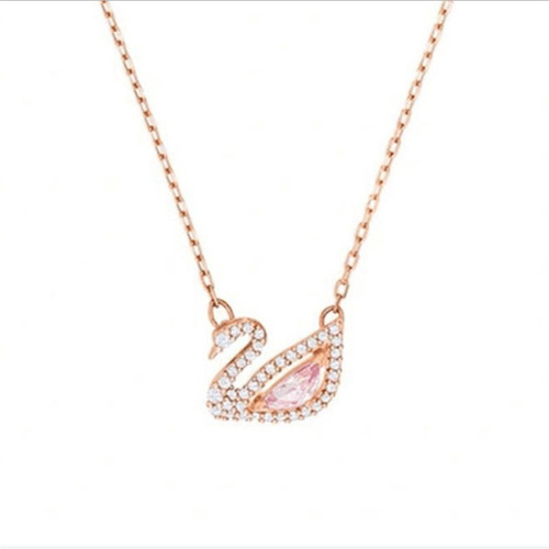 Collar De Cisne Pequeño De Oro Rosa De Plata De Ley S925