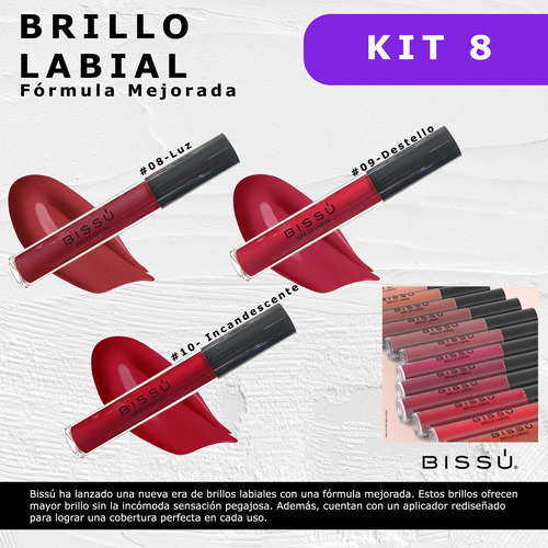 Lip Gloss Bissu Formula Vegana Brillantes Kit 3 Tonos