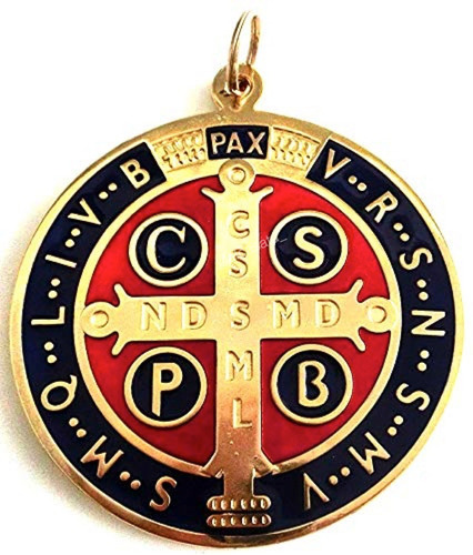 Medalla San Benito Medallon Dorado Esmaltado 50mm Italy