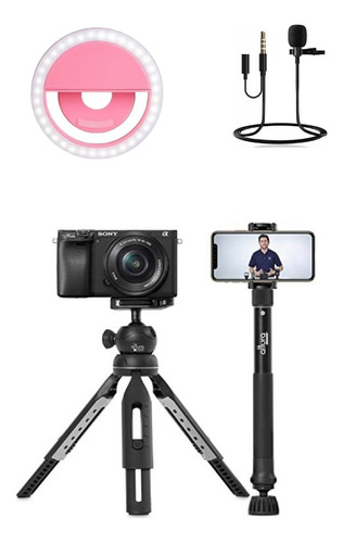 Kit Blogueira Youtuber Selfie Live Tripé Anel Luz Microfone