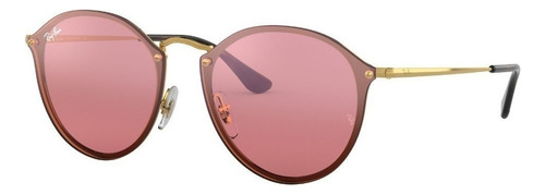 Anteojos De Sol Ray-ban Round Blaze Standard Con Marco De Metal Color Polished Gold, Lente Pink De Plástico Espejada, Varilla Polished Gold De Metal - Rb3574n