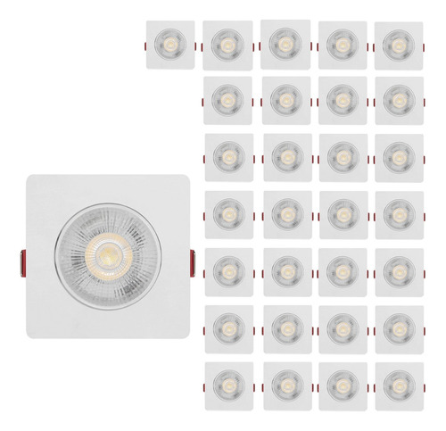 Kit 30 Spot Led 7w Smd Direcionavel Embutir Quadrado Quente