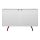 Buffet Aparador Com 2 Portas Retrô Balcão Estilo Vintage Cor Branco Com Cobre