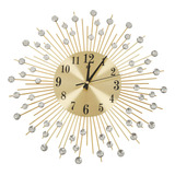Reloj De Pared Redondo Decorativo Con Diamantes, Metal, Sala
