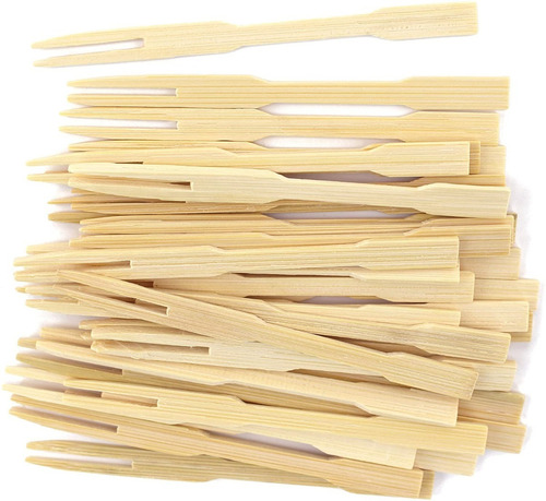 Mini Tenedor 9 Cm Natural Bambu Pack X 100 Unidades Mam Gastronomía