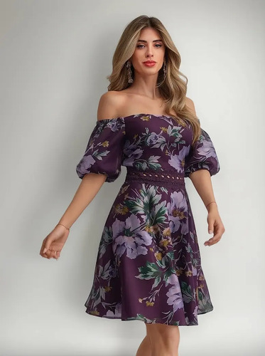 Vestido Multicolor Estampado Off Shoulder 960-32