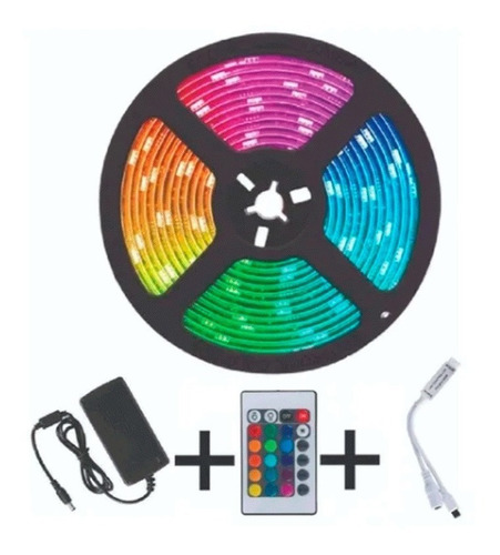 Cinta Led Multicolor Rgb Luz 5mts + Control + Adaptador