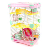 Gaiola Hamster Dois Andares Casinhas Roda Giratória Túneis Cor Rosa