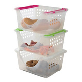 Kit X3 Canastos Cesto Contenedor Apilable Organizador Plastico Encastrable Grande Colombraro