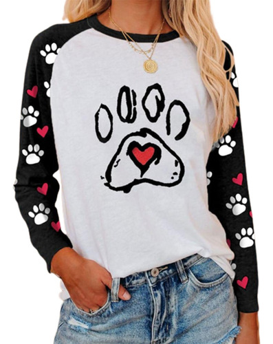Camiseta De Manga Larga Con Estampado Love Huella De Perro
