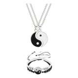 Collares 2 Pzs. + 2 Pulseras De Ying Yang Novios Y Amigos