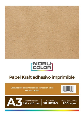 Papel Kraft Adhesivo Imprimible A3 200 Gr. 50 Hojas