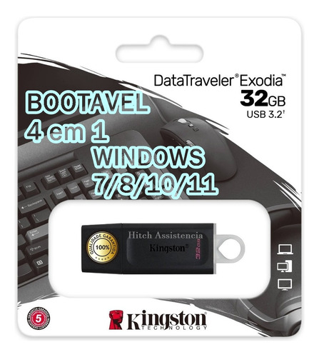 Pendrive Kingston Bootavel W7 W10 Ou W11 Formatação Pc/note