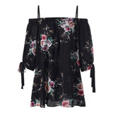 Blusa Feminina S Plus Size Com Estampa Floral De Ombro Frio