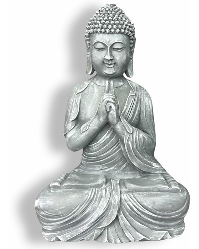 Estatua Buda Tibtano Orando Cinza Concreto Zen Resina 46cm
