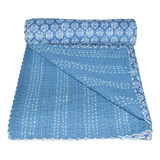 Vedant Designs Edredon Kantha De Algodon Azul Indigo, Colcha