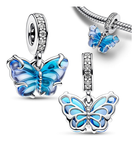 Pandora Charm Blue Murano Glass Butterfly Dangle Original 