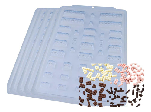 Kit 5 Forma Acetato Confeitaria Chocolate Bloco Montar Legos