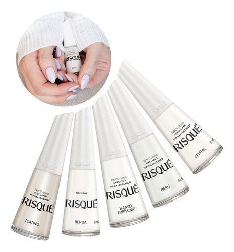 Kit 5 Esmaltes Tons De Branco Francesinha Risque Atacado