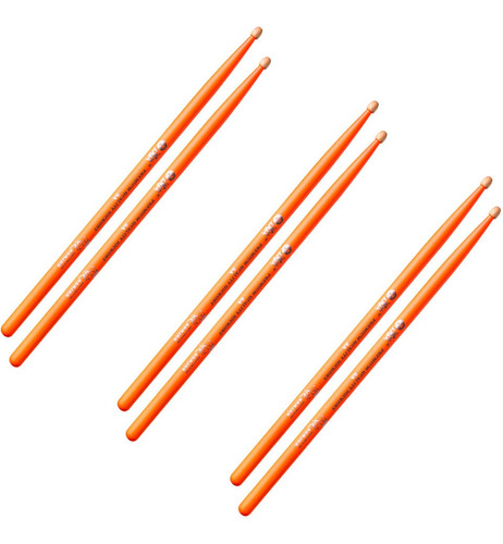 Baquetas Hund Fluorescent Premium Hickory Naranja 5a 3pz.