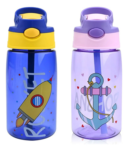 Botella De Agua Para Niño Infantil Con Popote Portátil 500ml