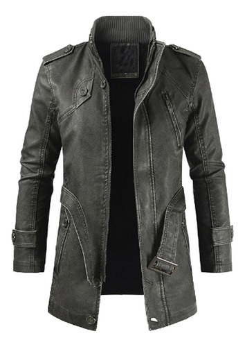 Chaqueta Larga De Cuero Grueso Para Hombre, Corte Cálido, Ma