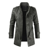 Chaqueta Larga De Cuero Grueso Para Hombre, Corte Cálido, Ma