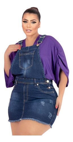 Roupas Femininas Jardineira Saia Jeans Plus Size C/ Lycra