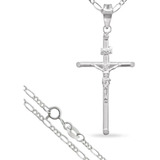 Cadena De Plata Fina 925 Dije De Cruz Para Hombre Figaro60cm