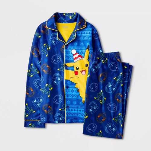 Pijama 2 Piezas Niños Pokémon Pikachu Navidad Importado