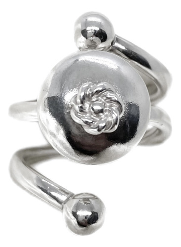 Anillo Inflado Flor Bolitas Espiral Plata 925 T11