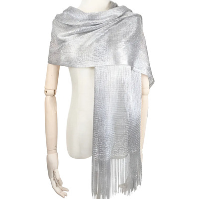 Chalina Fiesta Calada Brillosa Pashmina Elegante Chal Noche Color Plateado Diseño De La Tela Brillo Discreto Talla Unitalla | Meses sin interés